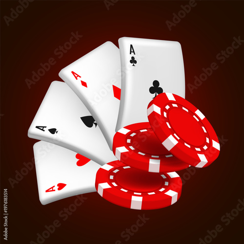Playing cards and chips. Vector 3D illustration.