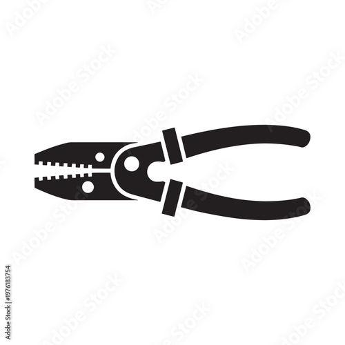 Black silhouette illustration of wire stripping pliers on a white background