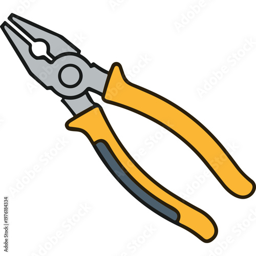 A yellow-handled plier with gray grips is shown open on a white background.