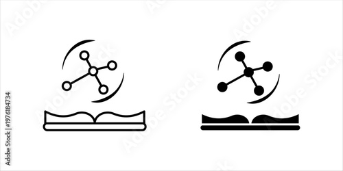 Outline icon set. illustration of open book with connected nodes representing digital learning, online education, and knowledge sharing.