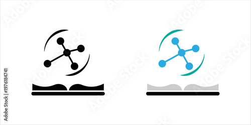Outline icon set. illustration of open book with connected nodes representing digital learning, online education, and knowledge sharing.