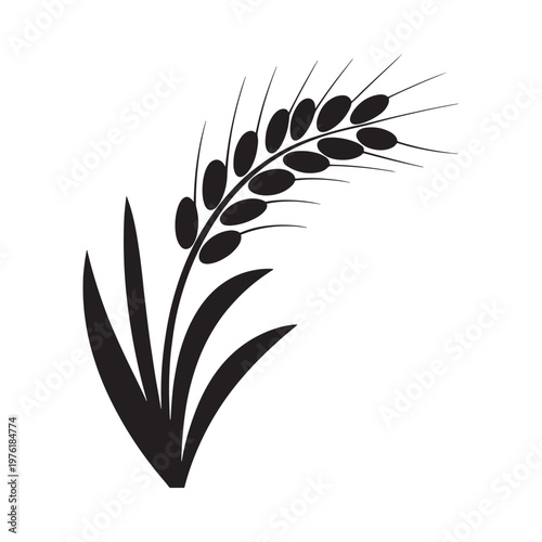 A simple black silhouette of a wheat stalk with ripe grains