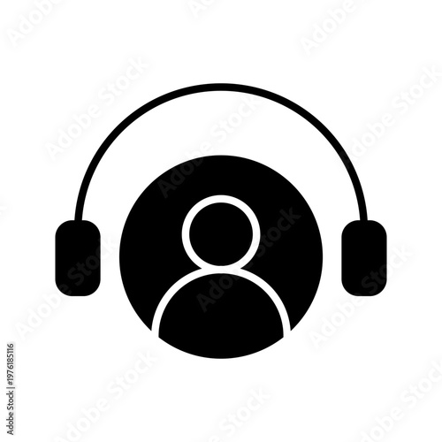 Minimal line icon of user with headset representing customer service, online support, help desk, and communication assistance.
