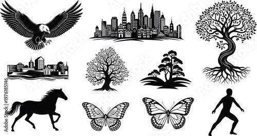 Silhouette of a running horse's hindquarters with a flowing tail against a white background