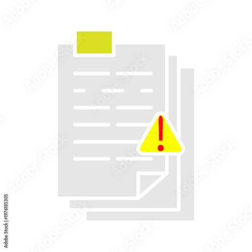 Minimal outline icon of stacked documents with warning symbol representing file issues, document alert, report errors, and administrative review