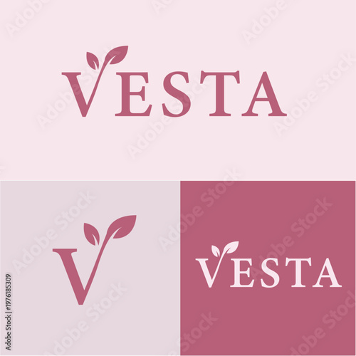 Sophisticated Floral Vesta Logo: Minimalist Vector Design for Beauty, Spa, and Eco-conscious Brands