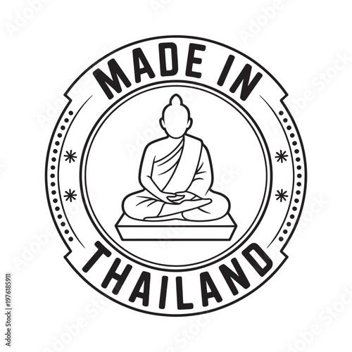 Black and white circular emblem featuring a meditating buddha and text