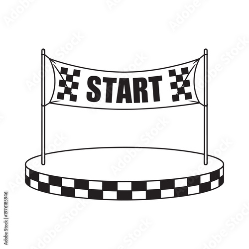 Black and white illustration of a start line finish podium