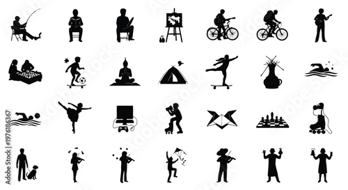 Diverse icons depicting various leisure activities and hobbies Vector
