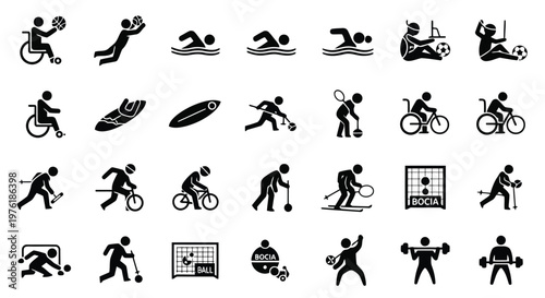 Icons representing various adaptive and mainstream sports and physical activities Vector