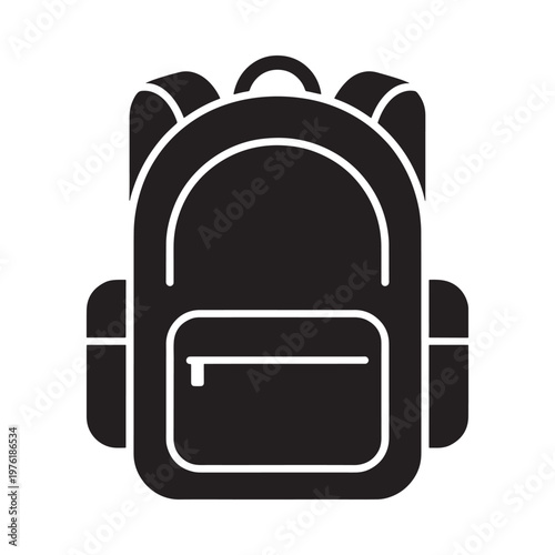 Simple black silhouette of a school backpack with front pocket