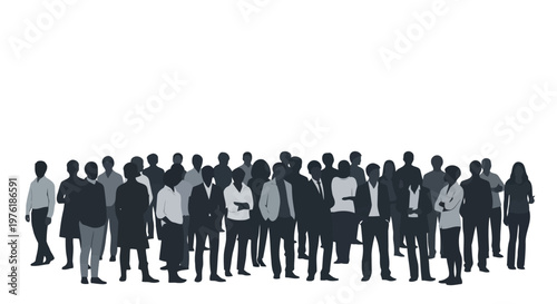 A diverse crowd of silhouetted individuals standing closely together in a group Vector