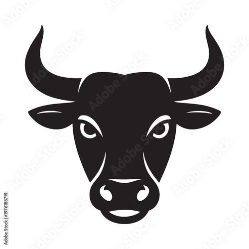 A striking black silhouette of a bull s head with prominent horns