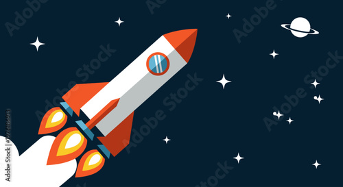 Rocket Ship Blasting Off Into Space.