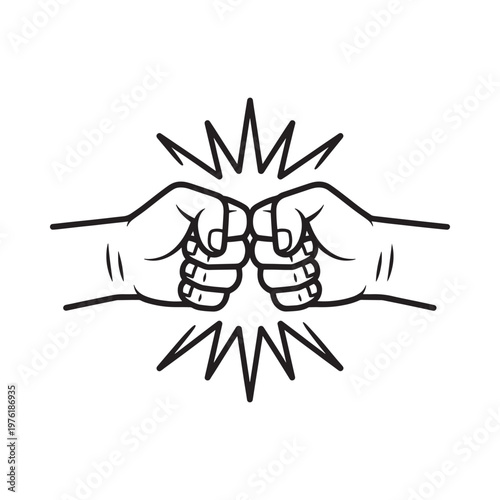 Two hands colliding in a fist bump with radiating energy lines