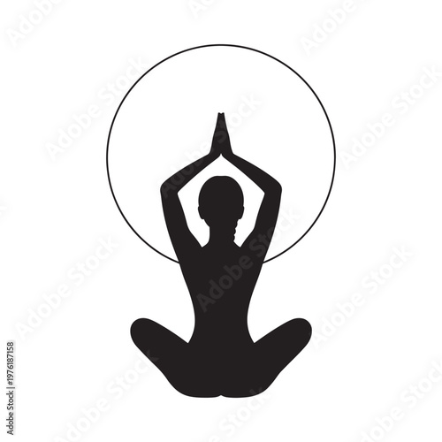 Silhouette of a person in a meditative yoga pose within a circle