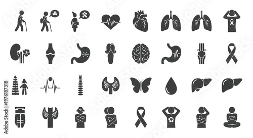 Comprehensive icons representing various human health conditions and organs Vector
