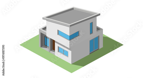 Modern house with blue windows and doors.