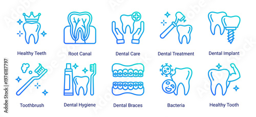 Dental Treatment icon set including appointment,procedures and dental clinic elements suitable for healthcare and medical service design