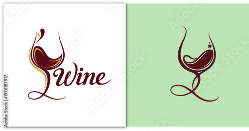 Abstract wine glass logo design, wine glass and liquid shape forming elegant logo, creative wine logotype concept.