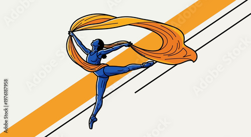 Woman in blue leotard dancing.