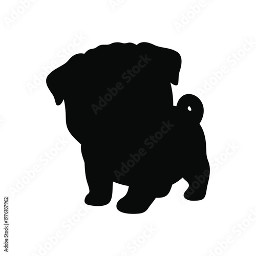Huppy pug dog puppy silhouette vector flat illustration design.