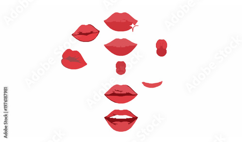 Traditional and modern red female lips vector icons for beauty, romantic kiss, and makeup illustrations