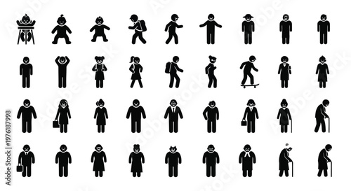 Collection of diverse icons depicting various human activities and professions Vector