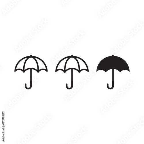Three black and white umbrella icons displaying varying fill styles