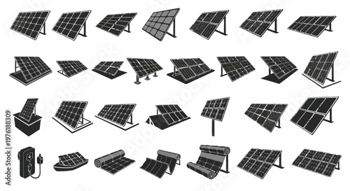 Diverse configurations and styles of solar panel installations for various structures Vector