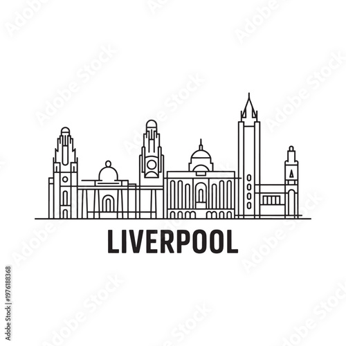 Linear depiction of liverpool skyline with prominent architectural landmarks