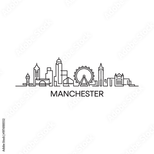 Slika na platnu Minimalist line art depicts the manchester skyline with iconic structures