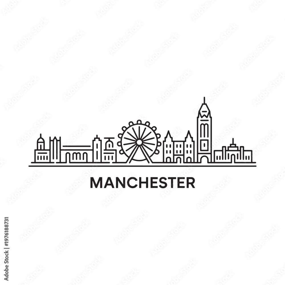Obraz premium Minimalist line art depicting the manchester skyline with iconic landmarks