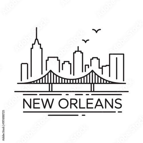 Minimalist line art depicting the new orleans skyline and bridge