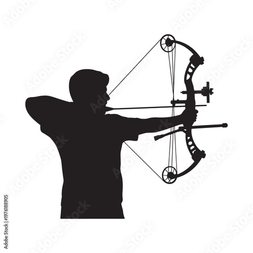 Silhouette of an archer drawing back a modern compound bow