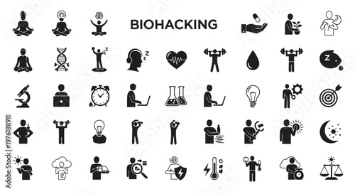 Exploring the diverse practices and tools associated with biohacking lifestyle Vector
