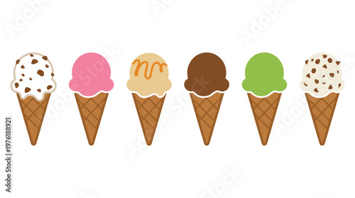 Ice cream cones colorful variety set vector illustration.