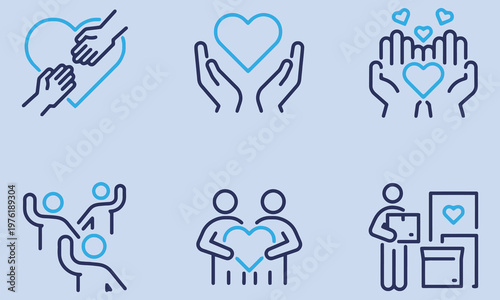 Set of Icons Representing Love, Care, Support, and Community Help