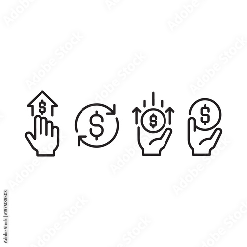 Financial growth and investment icons illustrating money hands and upward trends