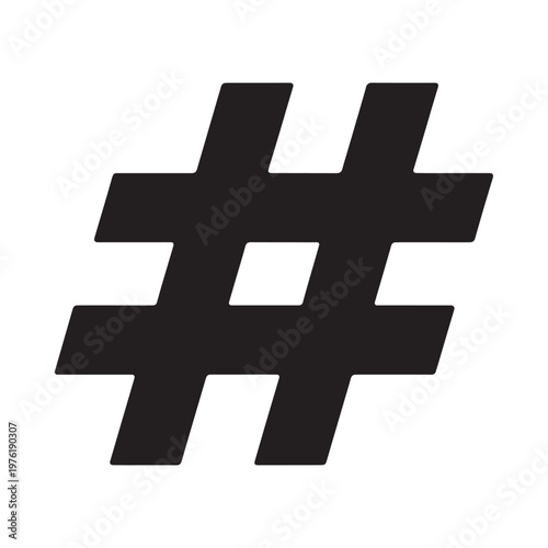 Simple black hashtag symbol isolated on a plain white background