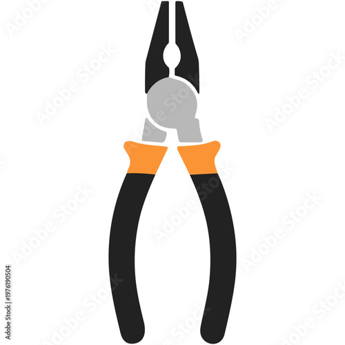 An illustration of pliers with orange and black handles