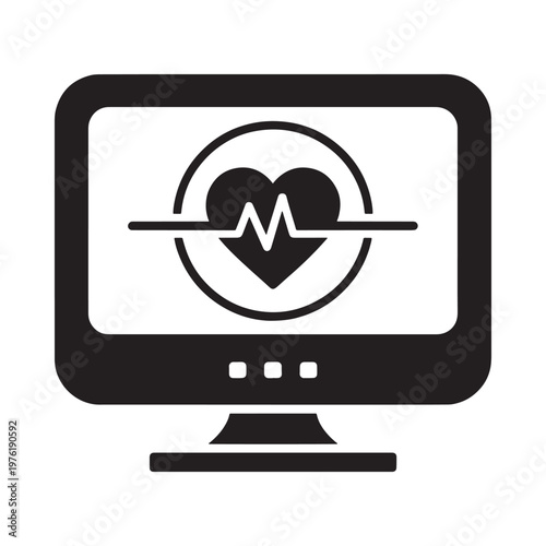 Black monitor displaying a heart rate waveform symbolizing telehealth technology