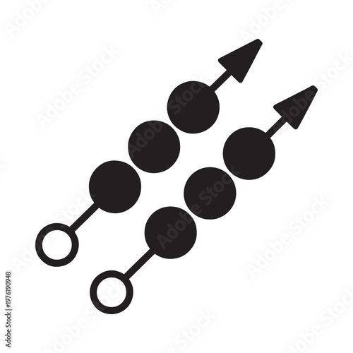 Two parallel lines of black circles with arrows one incomplete