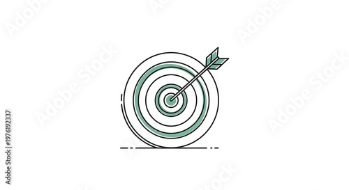 Bullseye target with an arrow piercing the center, minimalist line goal achievement