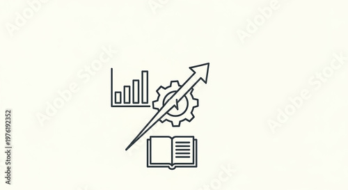 Business growth with bar chart, gear, upward arrow, and open book line