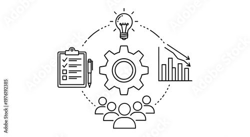 Business planning concept with gear, checklist, lightbulb, and bar chart strategy