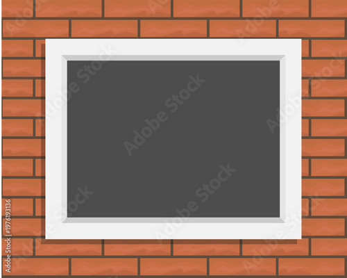 Empty white picture frame mockup on red brick wall background for poster presentation vector illustration