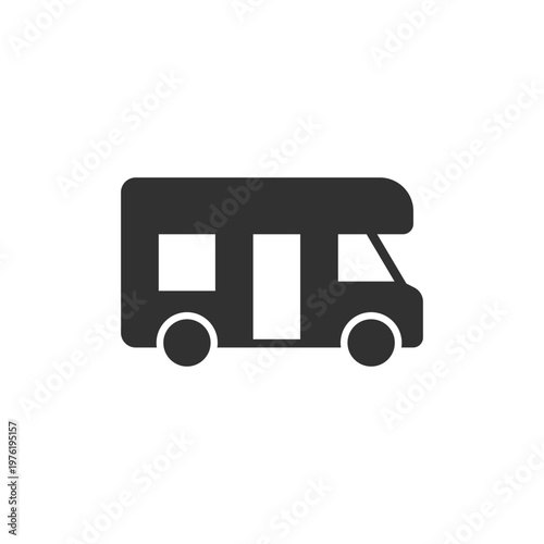 Camper van icon. Mobile home and travel vehicle. Monochrome black and white symbol