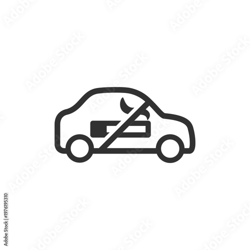 No smoking in car icon. Vehicle smoking restriction and safety rule. Monochrome black and white symbol