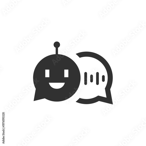 Robot chatbot conversation icon. AI communication and messaging concept. Monochrome black and white symbol